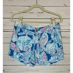 Lilly Pulitzer Women's Size 2 Blue Pink White 100% Cotton Callahan Short Shorts